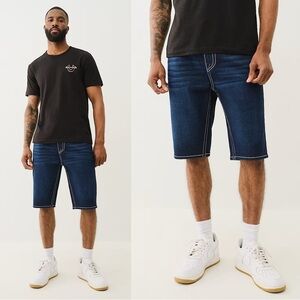 NEW True Religion Ricky Big T Flap Denim Short in Dark Migration Wash